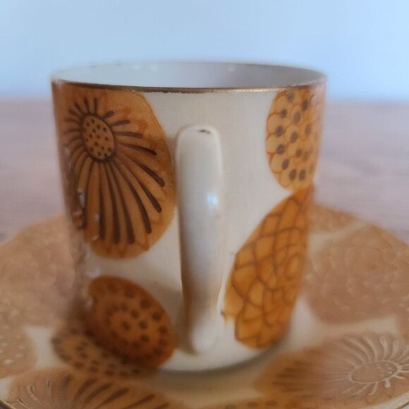 Inarco Demitasse Cup and Saucer Set Golden Splendor Floral Pattern Japan RARE - Picture 5 of 15
